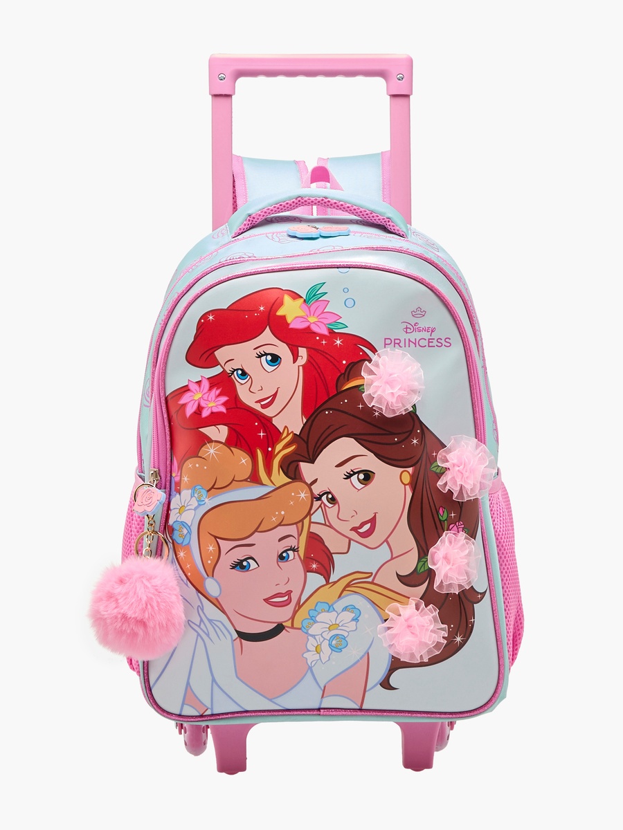 Princess Print Trolley Backpack with Retractable Handle and Zip Closure - 16 inches