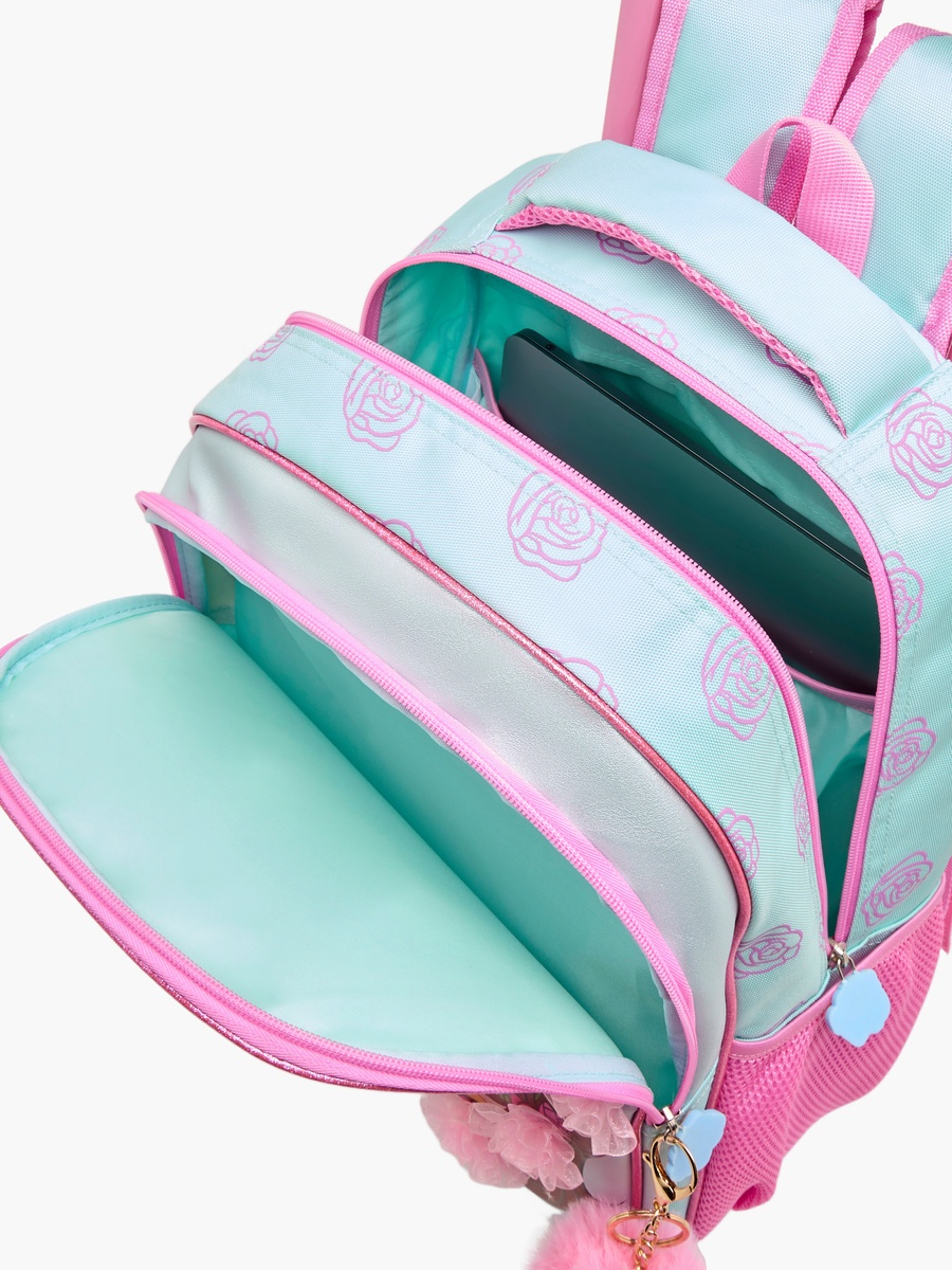 Princess Print Trolley Backpack with Retractable Handle and Zip Closure - 16 inches