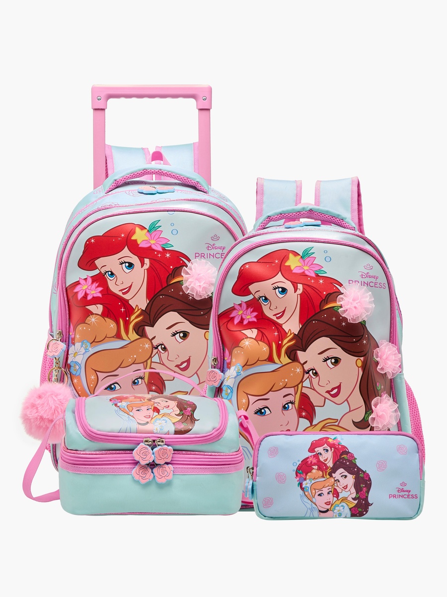 Princess Print Trolley Backpack with Retractable Handle and Zip Closure - 16 inches