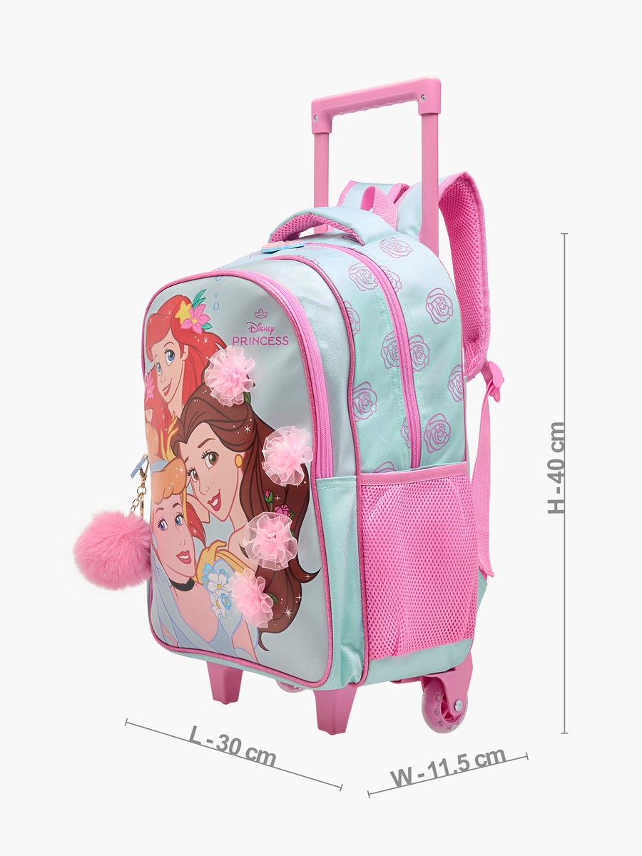 Princess Print Trolley Backpack with Retractable Handle and Zip Closure - 16 inches