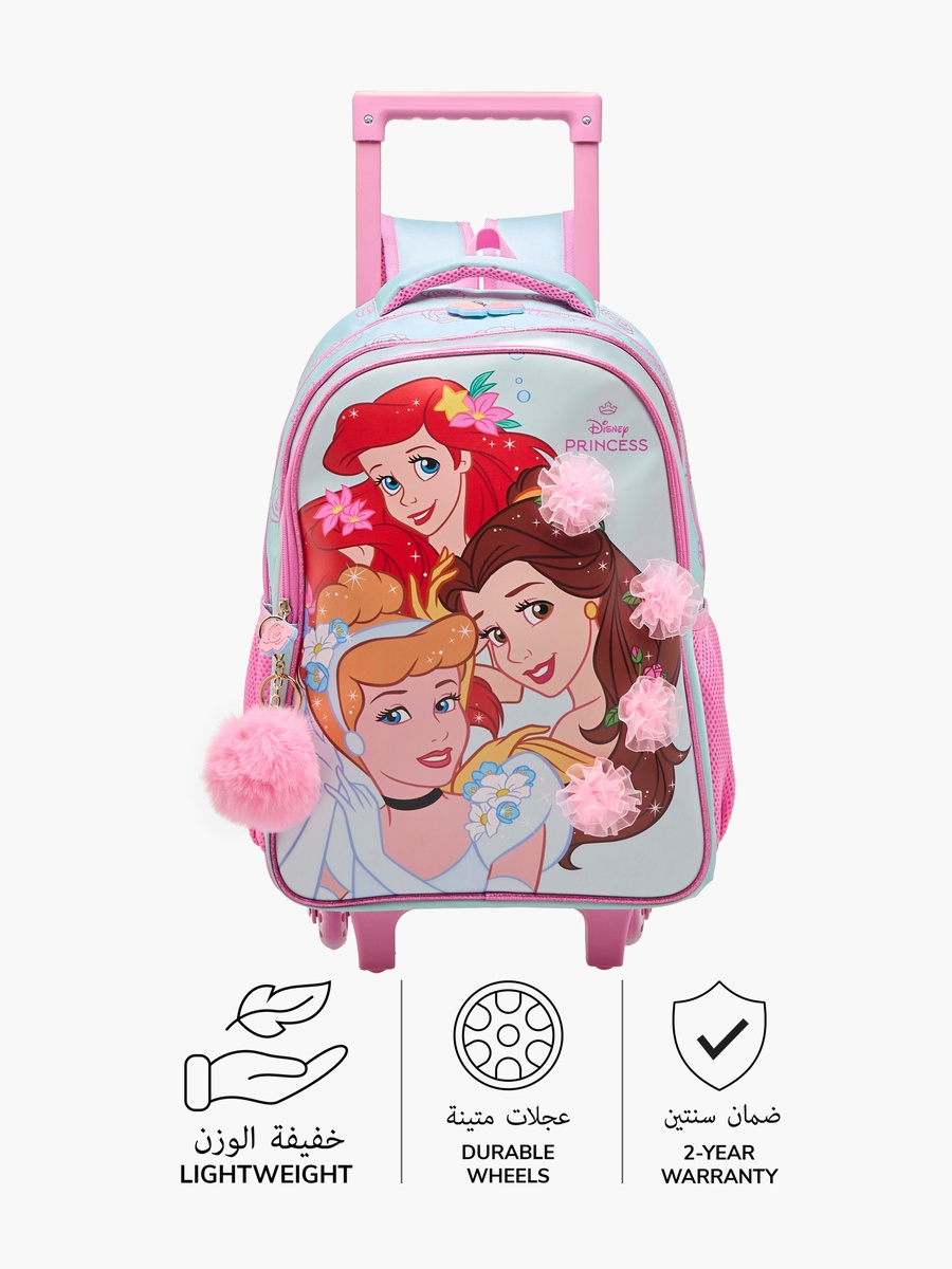 Princess Print Trolley Backpack with Retractable Handle and Zip Closure - 16 inches