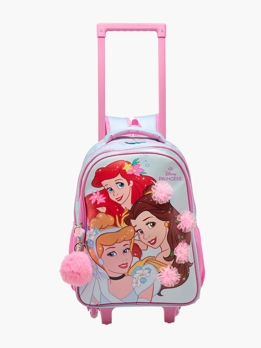 Princess Print Trolley Backpack with Retractable Handle and Zip Closure - 16 inches
