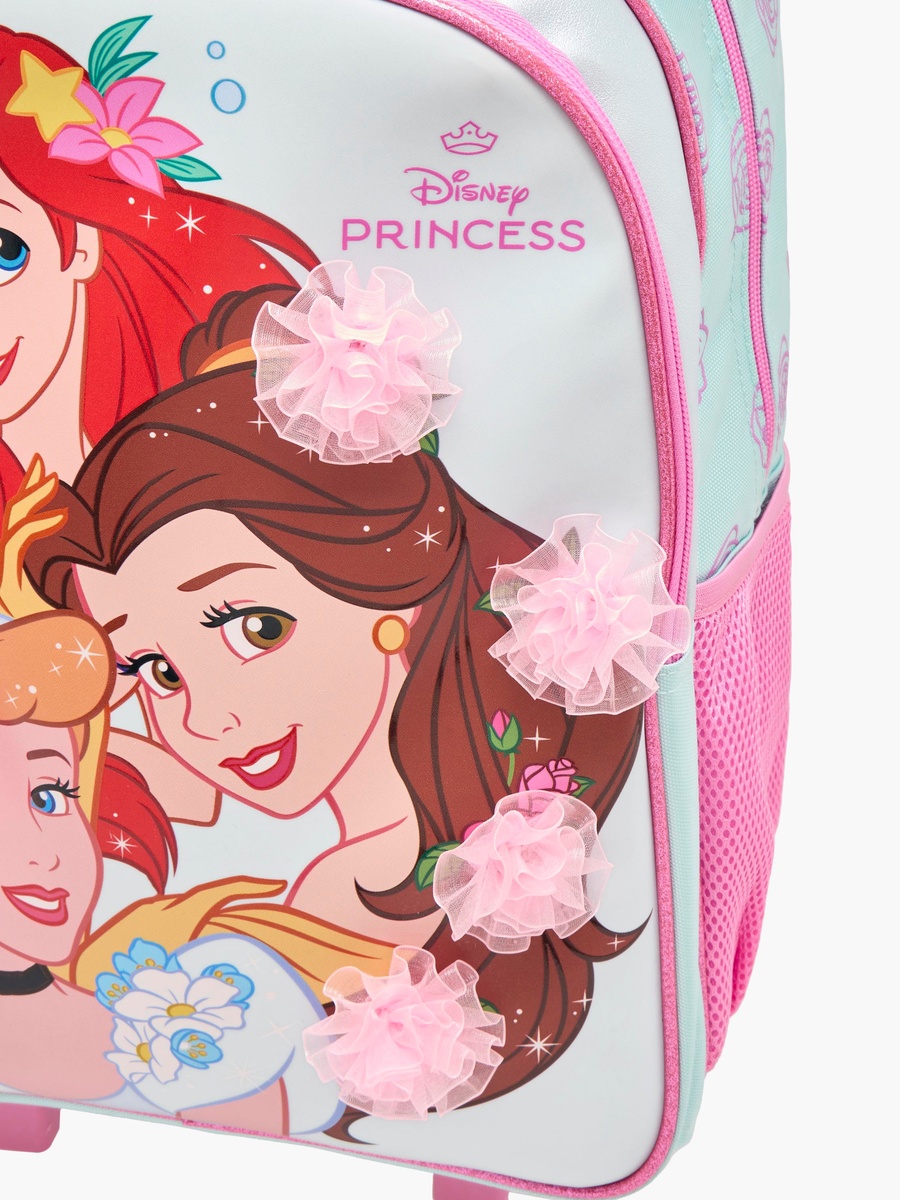 Princess Print Trolley Backpack with Retractable Handle and Zip Closure - 16 inches