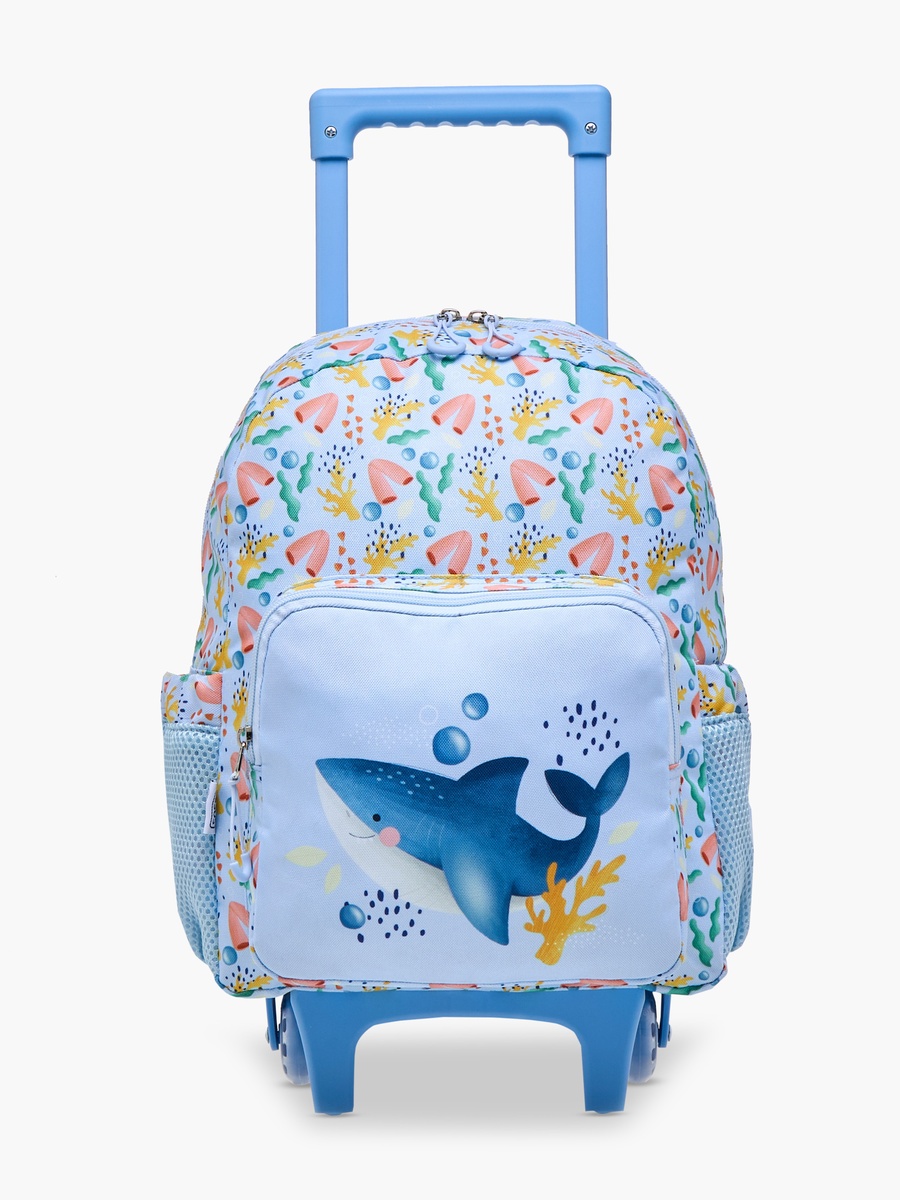Printed Trolley Backpack with Retractable Handle and Zip Closure - 14 inches