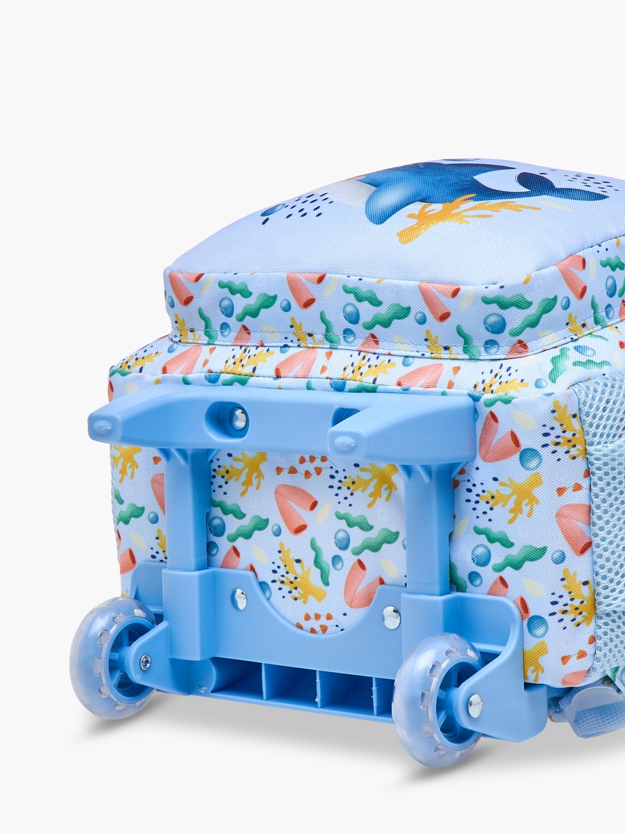 Printed Trolley Backpack with Retractable Handle and Zip Closure - 14 inches