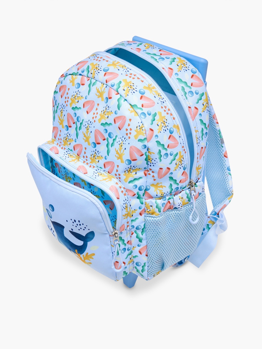 Printed Trolley Backpack with Retractable Handle and Zip Closure - 14 inches