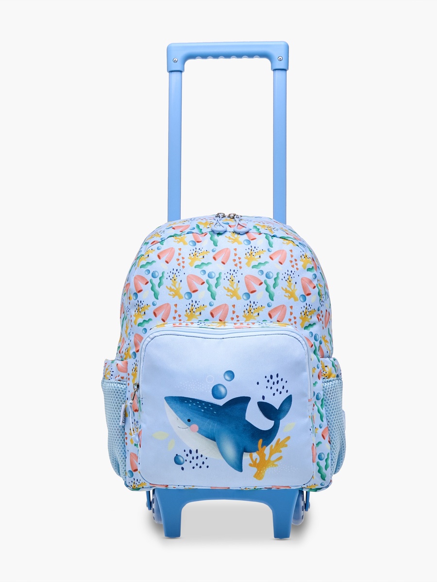 Printed Trolley Backpack with Retractable Handle and Zip Closure - 14 inches