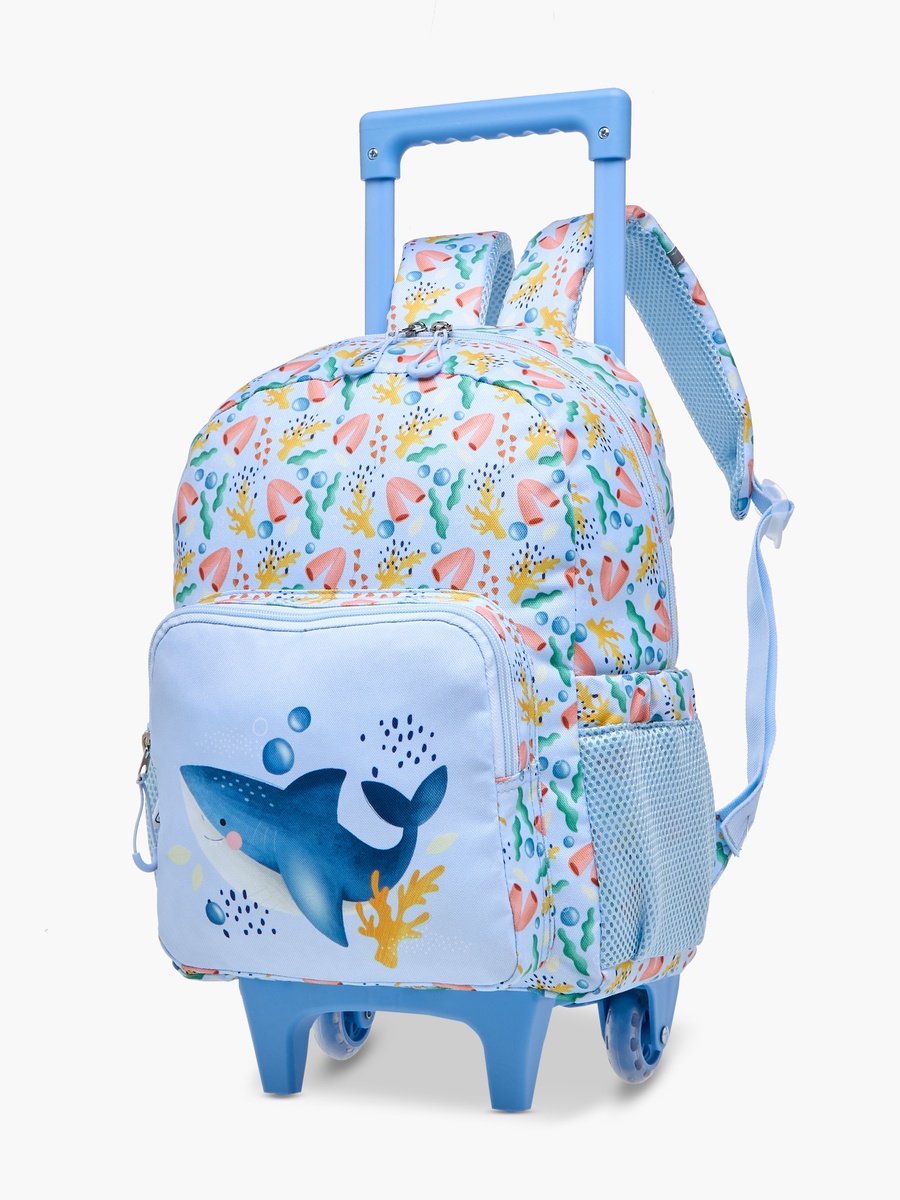 Printed Trolley Backpack with Retractable Handle and Zip Closure - 14 inches