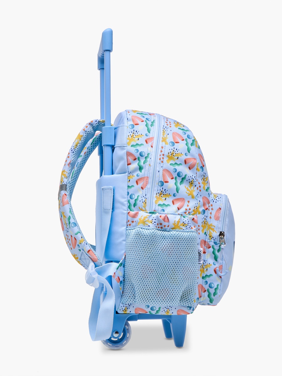 Printed Trolley Backpack with Retractable Handle and Zip Closure - 14 inches