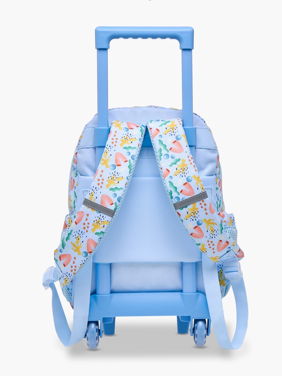 Printed Trolley Backpack with Retractable Handle and Zip Closure - 14 inches