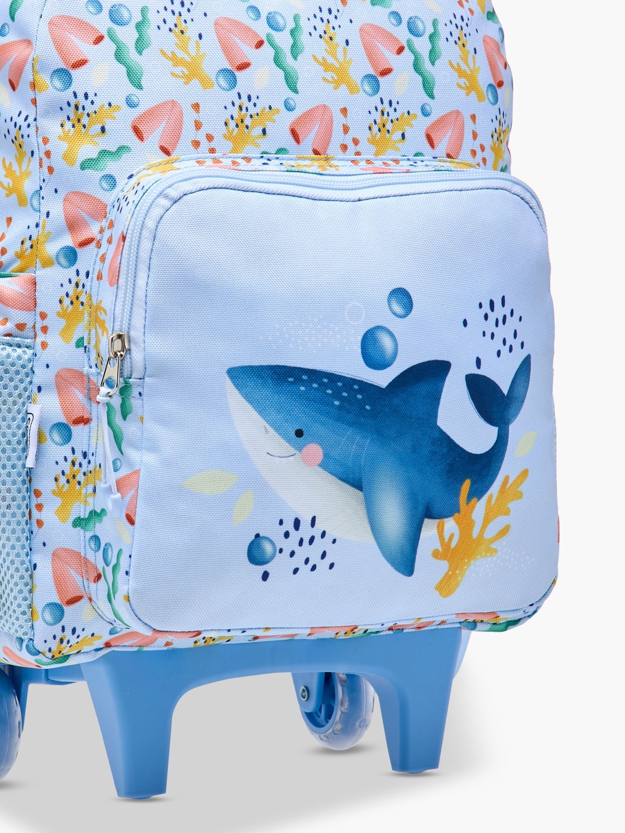 Printed Trolley Backpack with Retractable Handle and Zip Closure - 14 inches