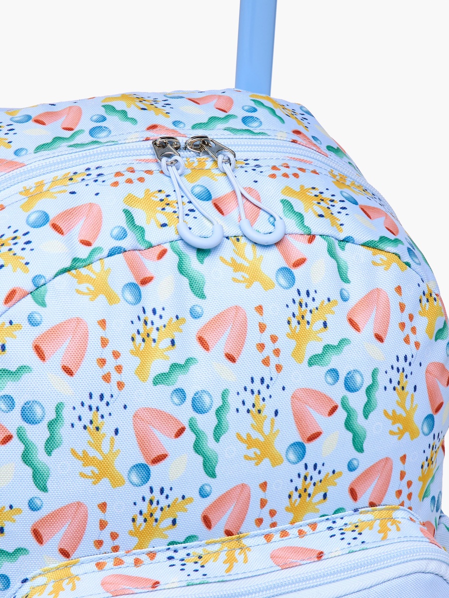 Printed Trolley Backpack with Retractable Handle and Zip Closure - 14 inches
