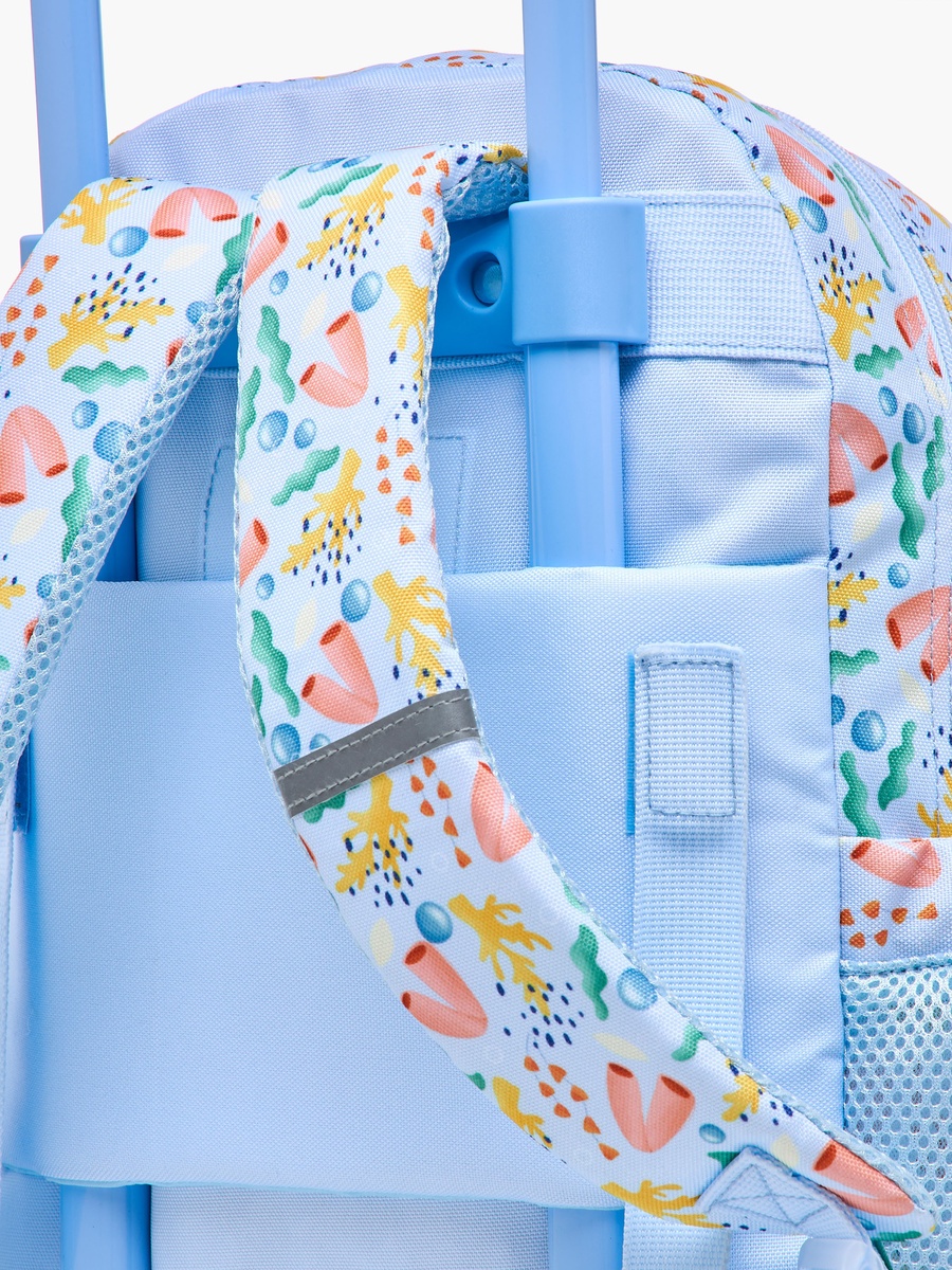 Printed Trolley Backpack with Retractable Handle and Zip Closure - 14 inches