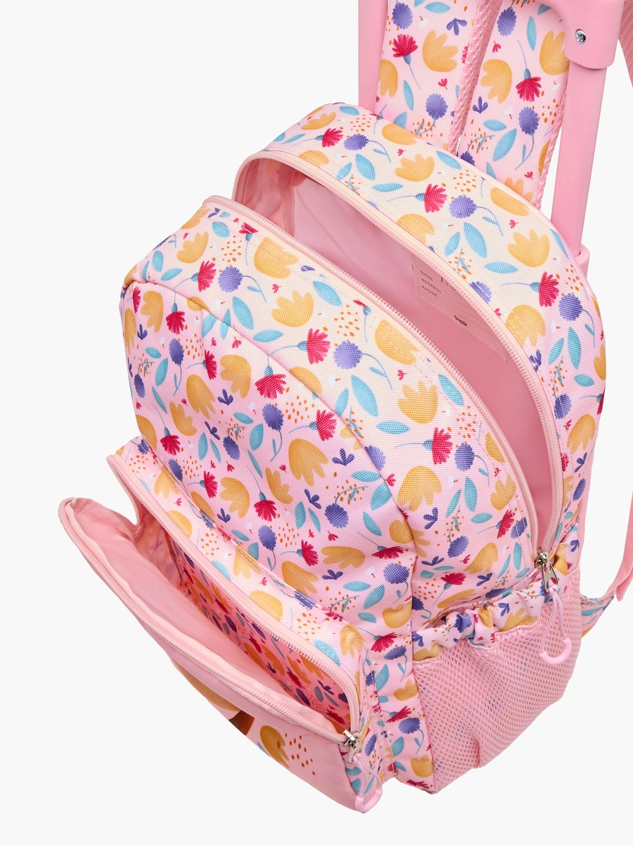 Butterfly Print Trolley Backpack with Retractable Handle and Zip Closure