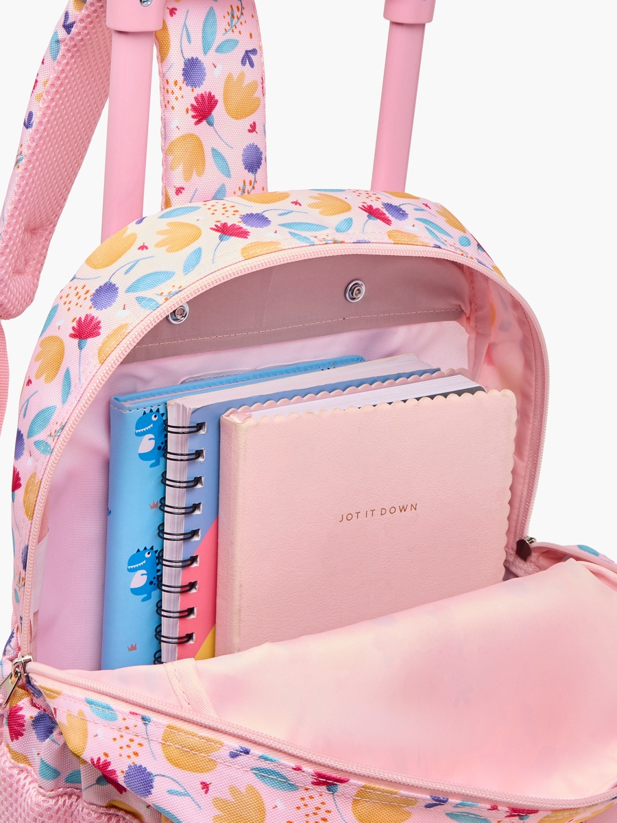 Butterfly Print Trolley Backpack with Retractable Handle and Zip Closure