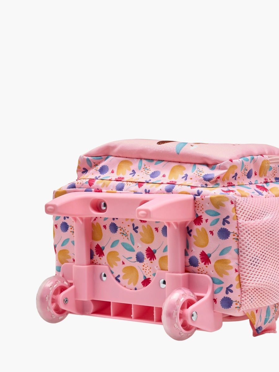 Butterfly Print Trolley Backpack with Retractable Handle and Zip Closure