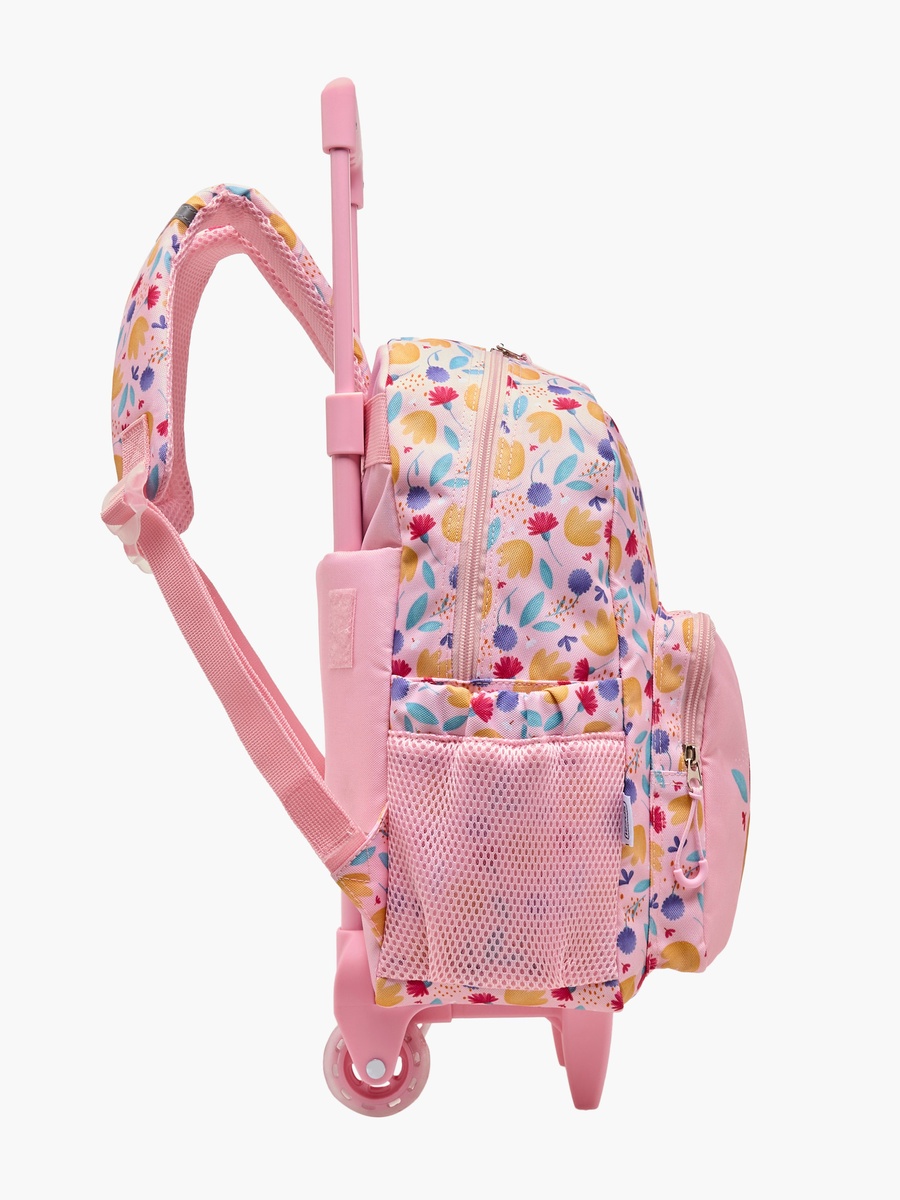 Butterfly Print Trolley Backpack with Retractable Handle and Zip Closure