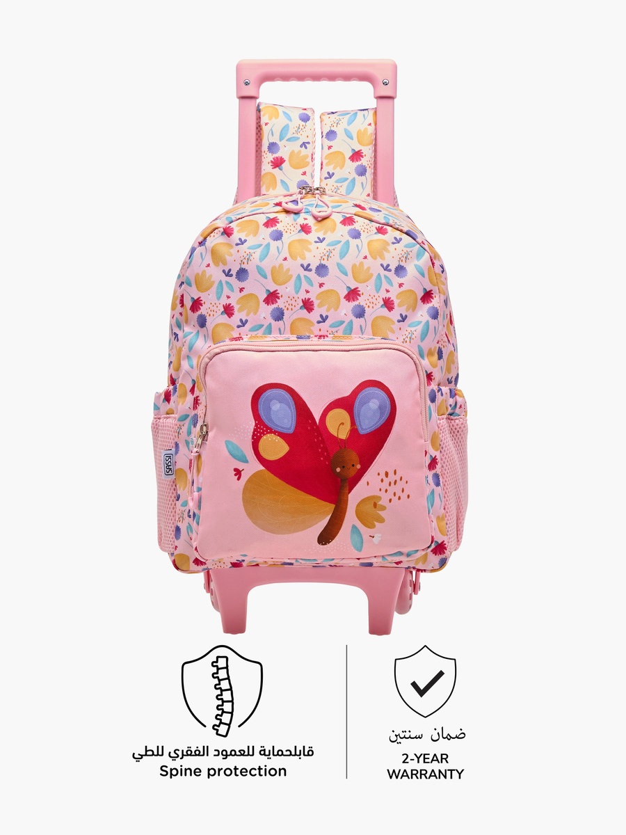 Butterfly Print Trolley Backpack with Retractable Handle and Zip Closure