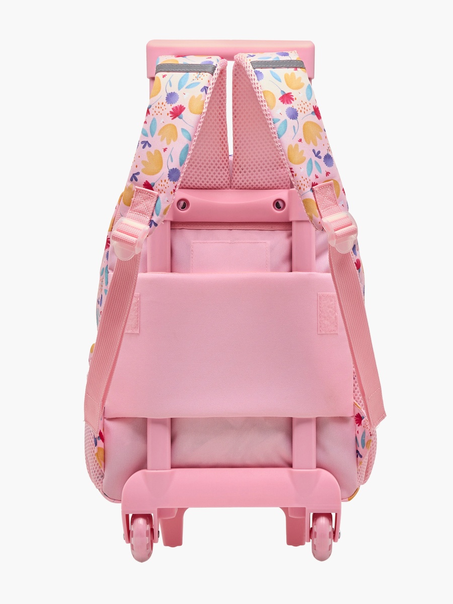 Butterfly Print Trolley Backpack with Retractable Handle and Zip Closure