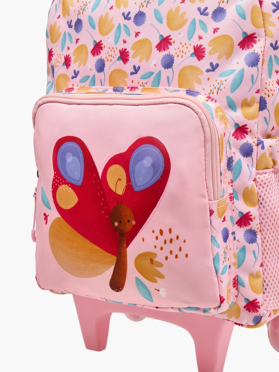 Butterfly Print Trolley Backpack with Retractable Handle and Zip Closure