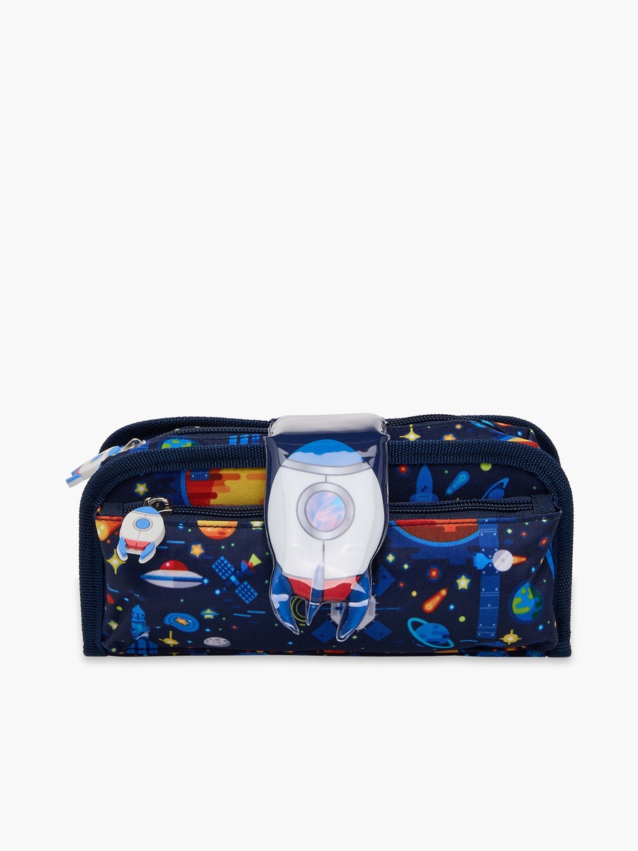 Spaceship Print Pencil Pouch with Zip Closure