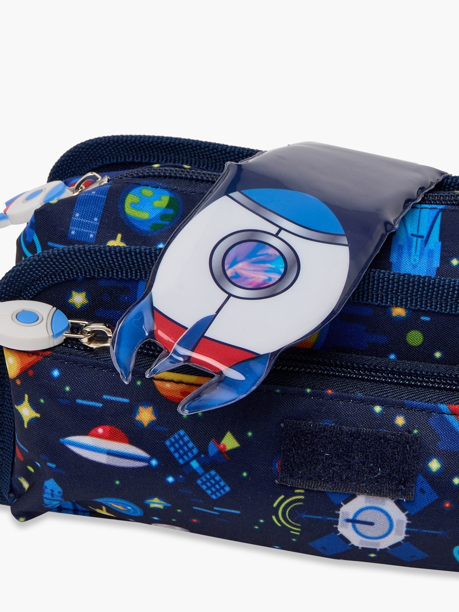 Spaceship Print Pencil Pouch with Zip Closure