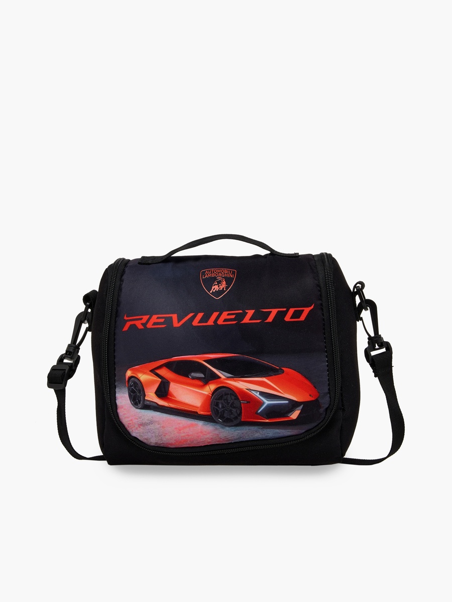 Graphic Print Lunch Bag with Detachable Strap and Zip Closure