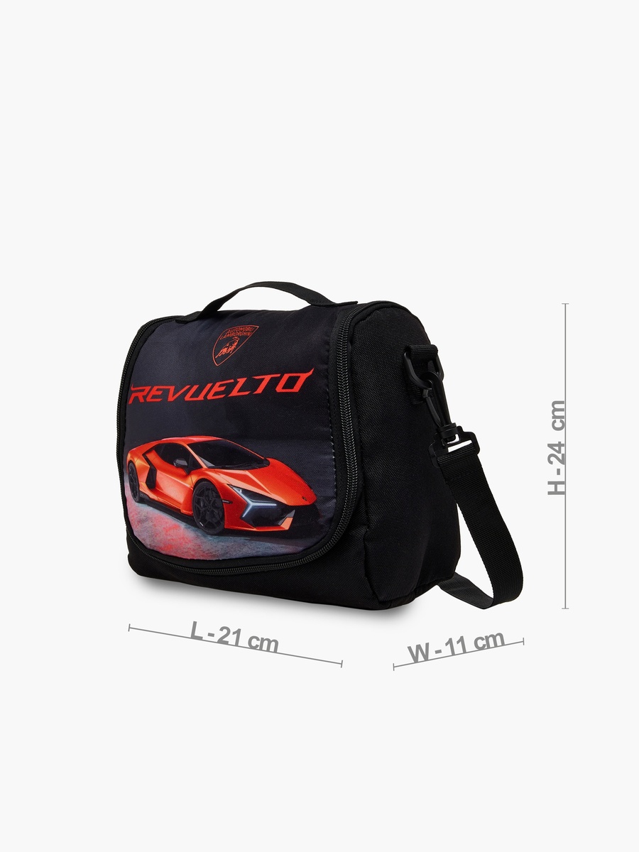 Graphic Print Lunch Bag with Detachable Strap and Zip Closure