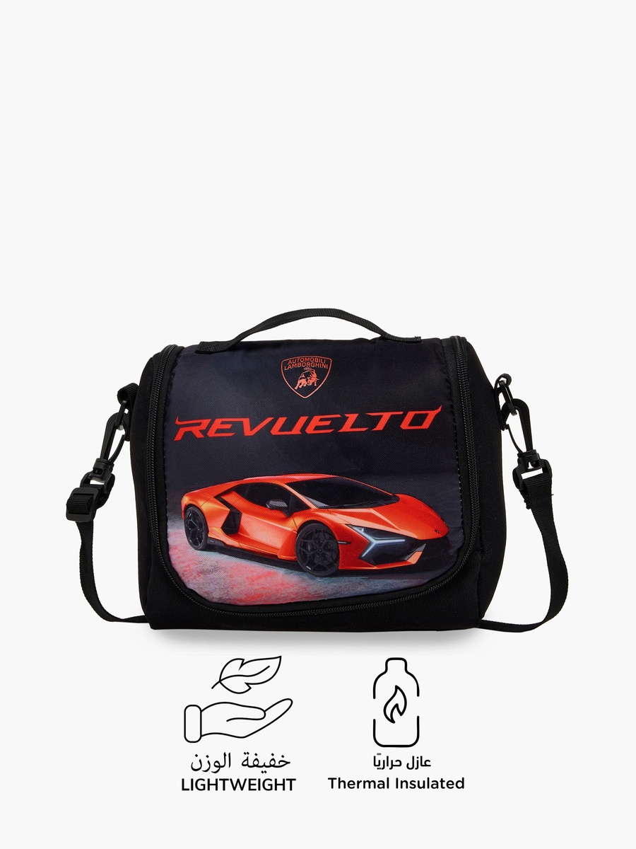Graphic Print Lunch Bag with Detachable Strap and Zip Closure