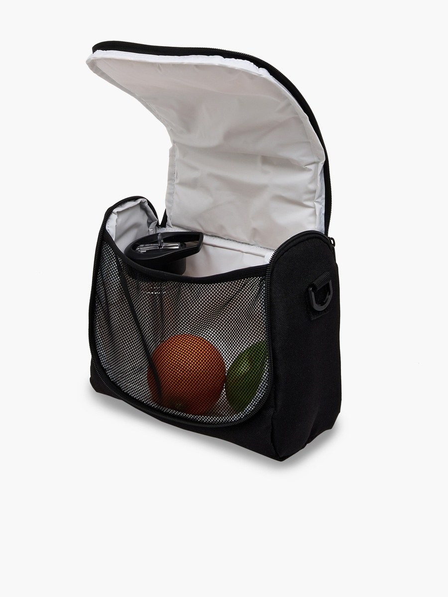 Graphic Print Lunch Bag with Detachable Strap and Zip Closure