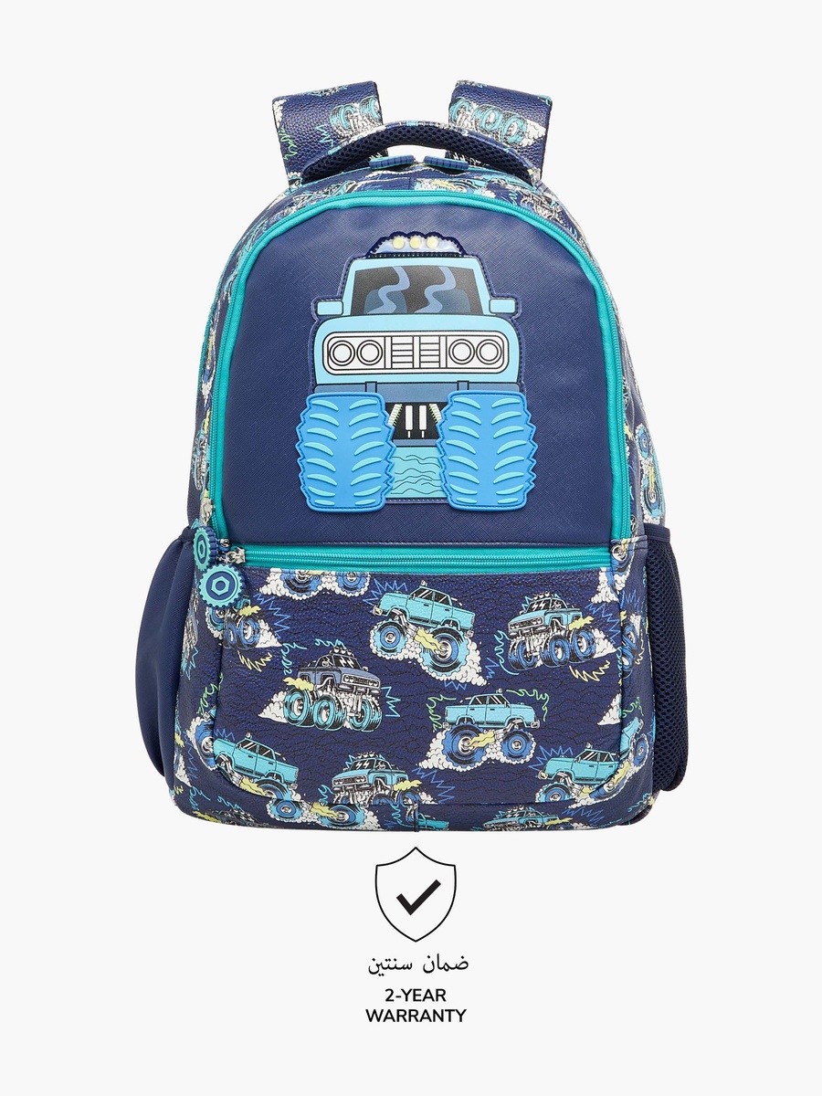 Monster Vehicle Print Backpack with Zip Closure - 16 inches