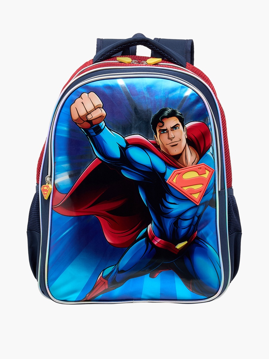 Superman Print Backpack with Adjustable Shoulder Straps and Zip Closure - 16 inches