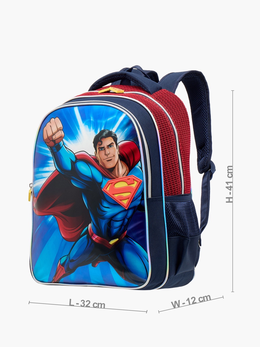 Superman Print Backpack with Adjustable Shoulder Straps and Zip Closure - 16 inches