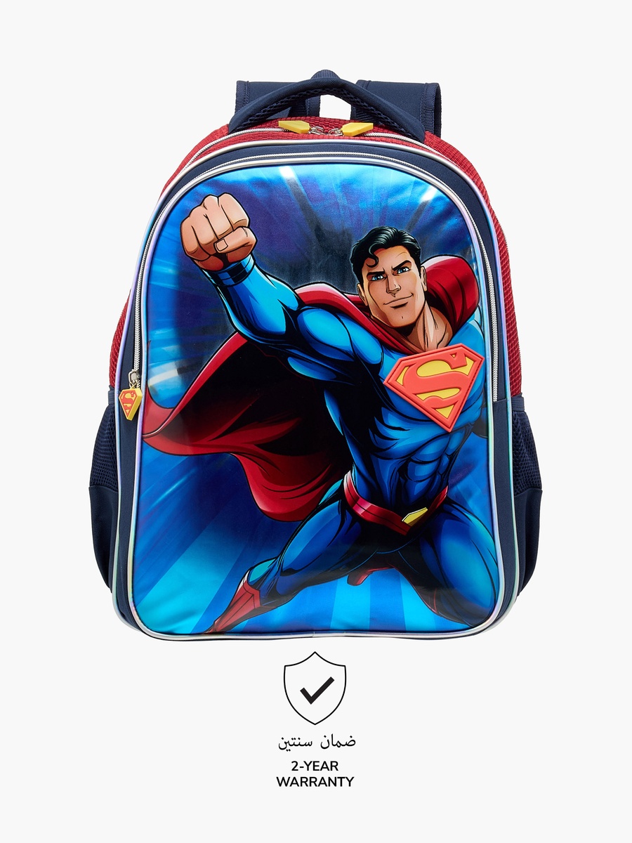 Superman Print Backpack with Adjustable Shoulder Straps and Zip Closure - 16 inches