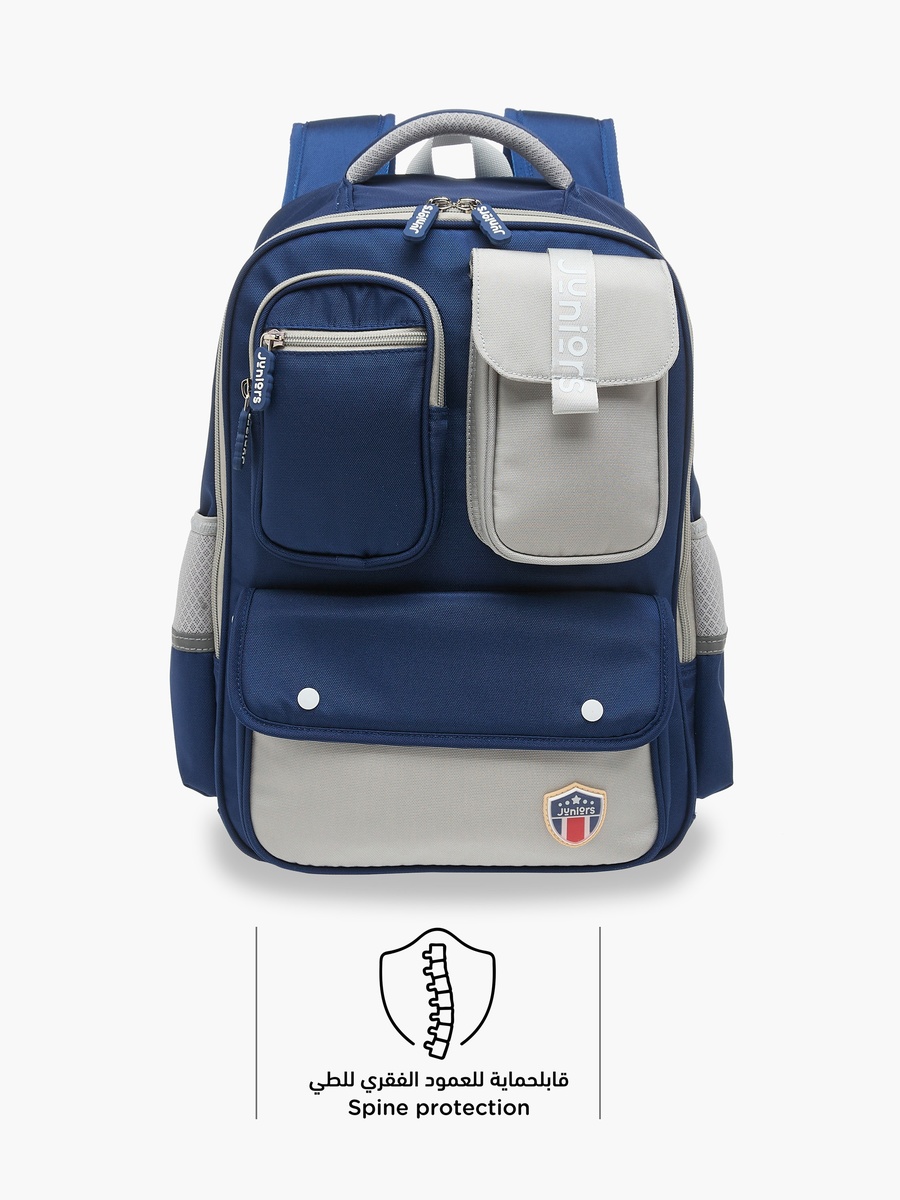 Colourblock Backpack with Adjustable Straps and Zip Closure - 16 inches