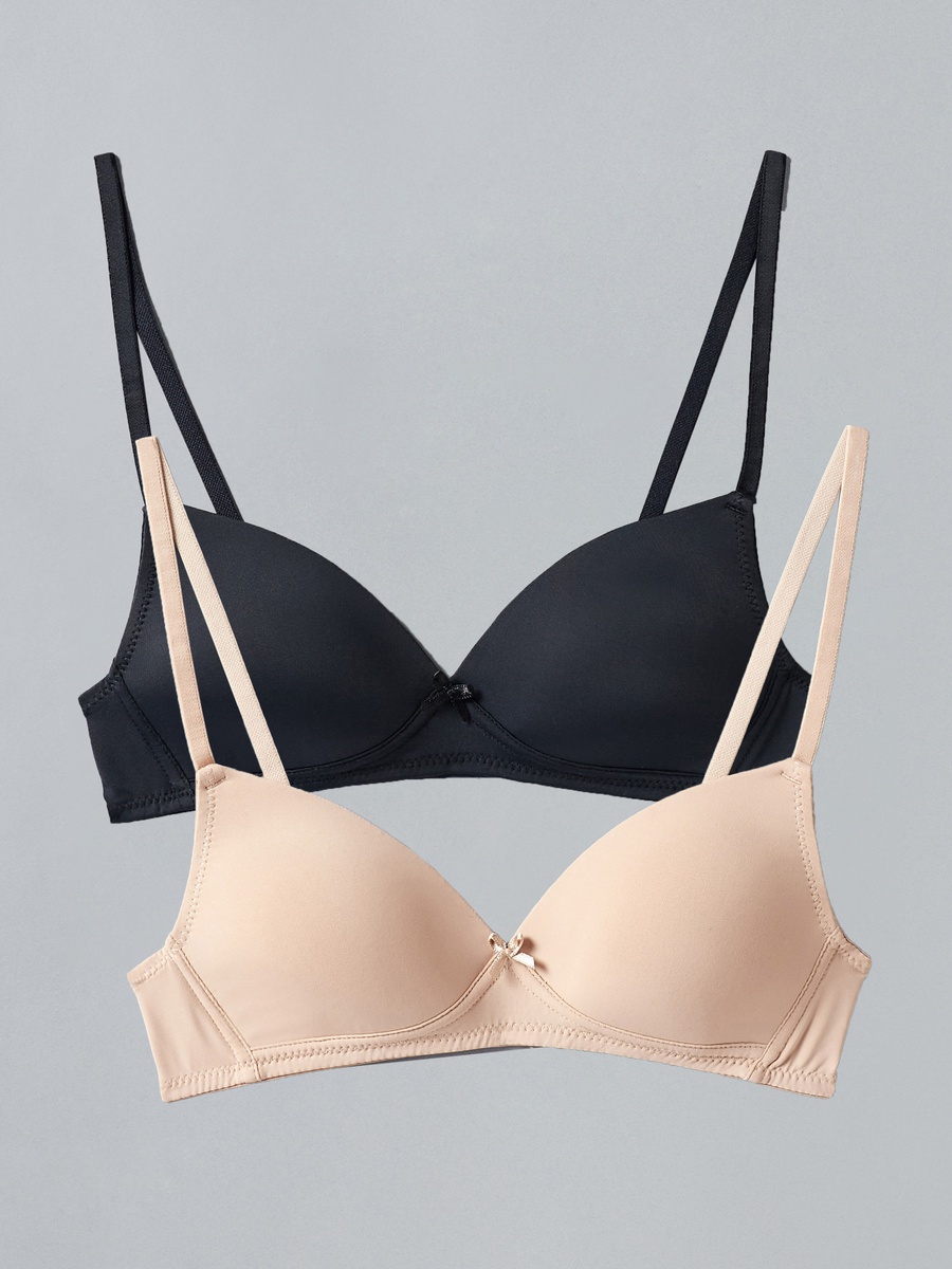 Pack of 2 - Plain Padded Bra with Hook and Eye Closure