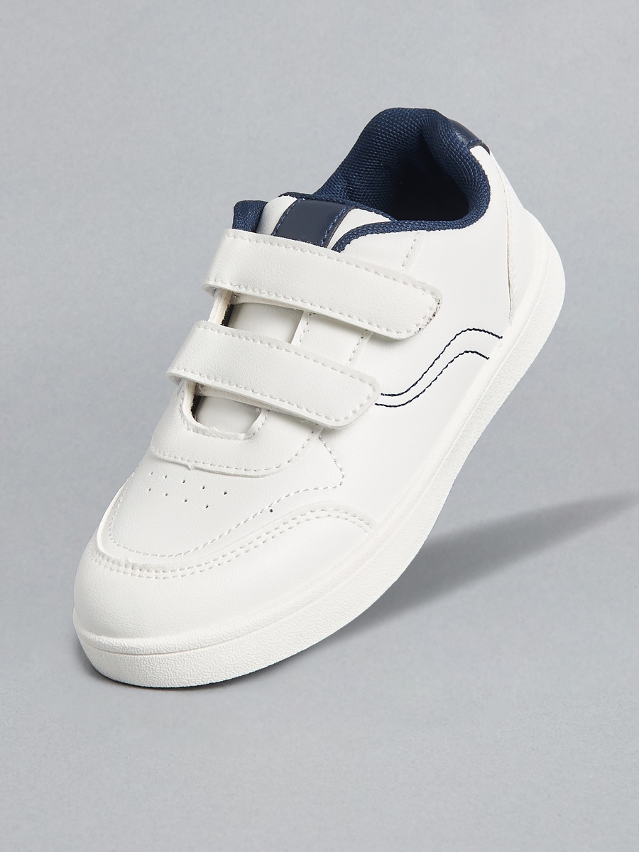 Panelled School Shoes with Hook and Loop Closure