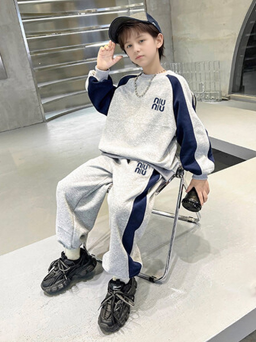 Teens Grey Color Block Sweatshirt and Joggers Set