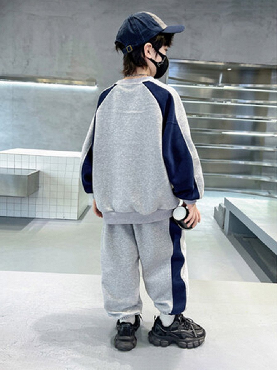 Teens Grey Color Block Sweatshirt and Joggers Set