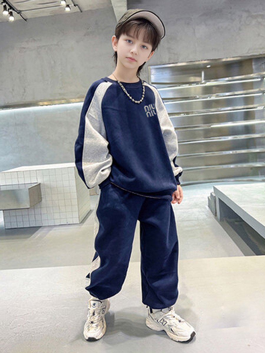 Teens Navy Color Block Sweatshirt and Joggers Set