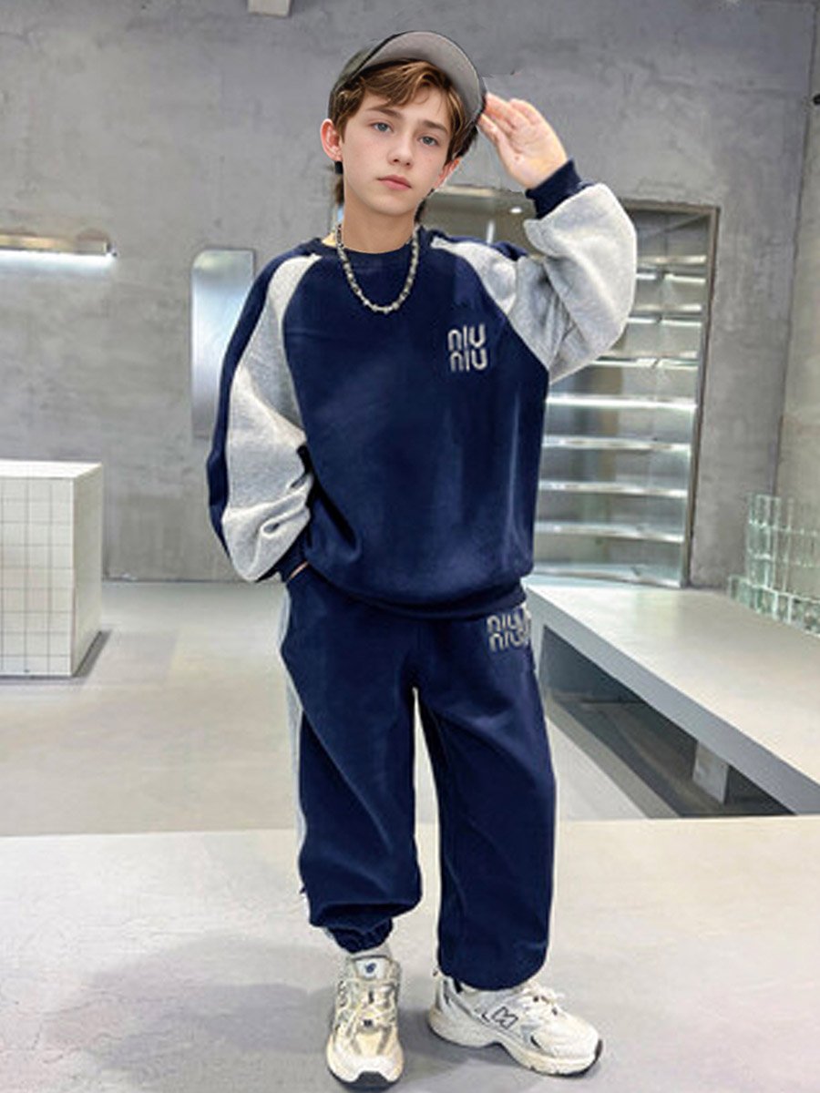 Teens Navy Color Block Sweatshirt and Joggers Set