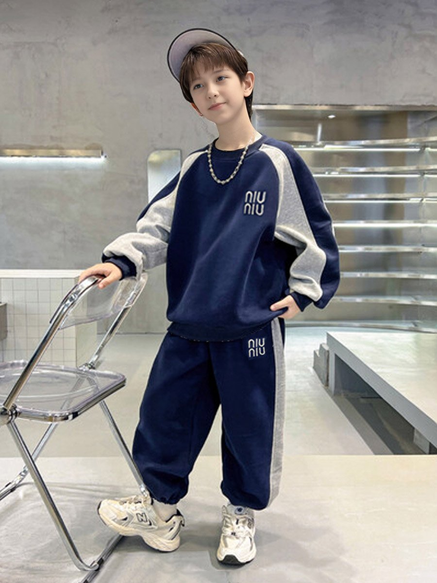 Teens Navy Color Block Sweatshirt and Joggers Set
