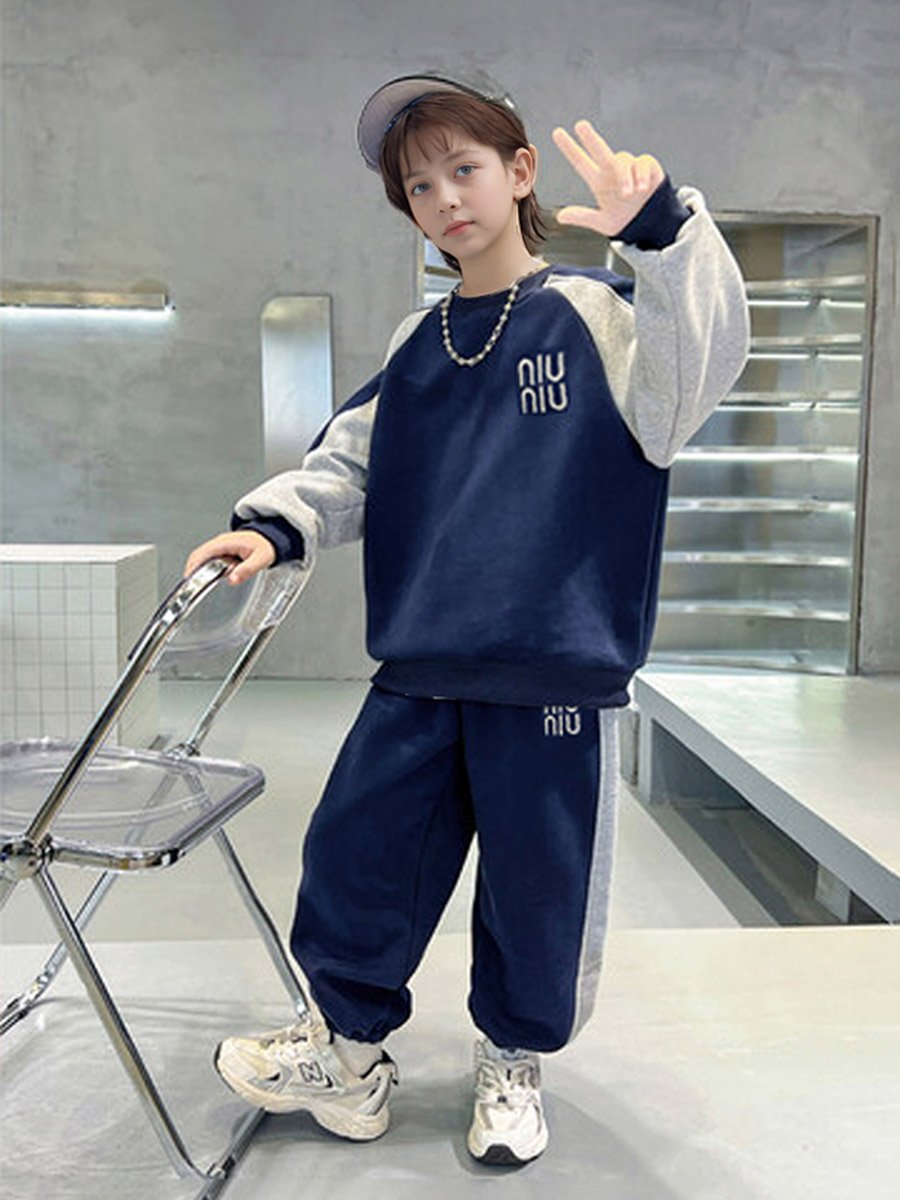 Teens Navy Color Block Sweatshirt and Joggers Set