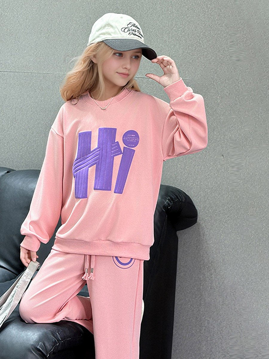 Pink Printed Sweatshirt and Jogger Set