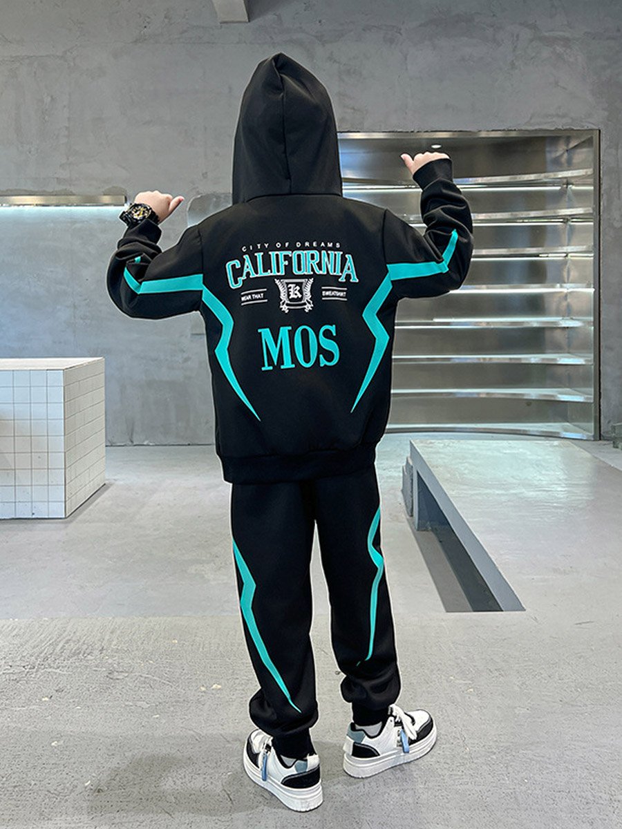 Teens Black Printed Panel Jacket and Joggers Set