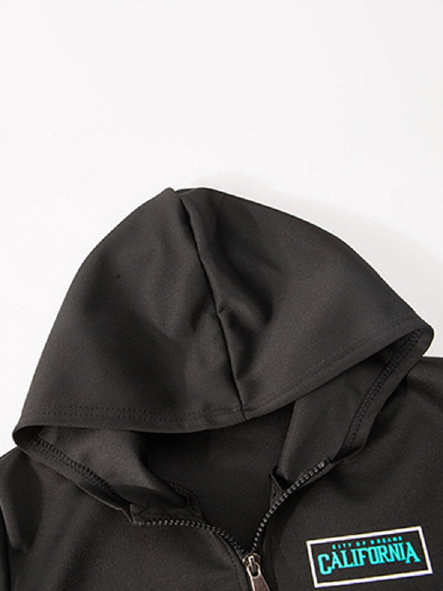 Teens Black Printed Panel Jacket and Joggers Set