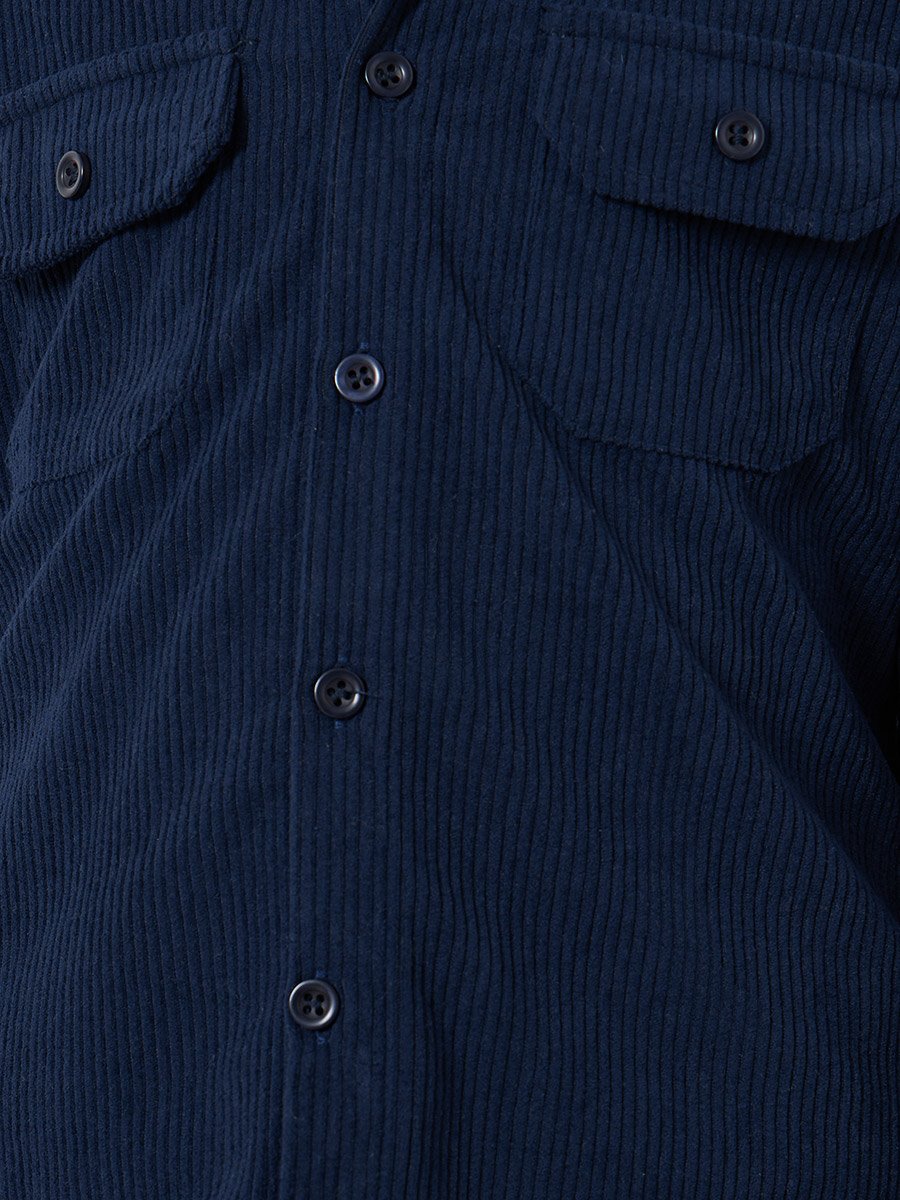 Boys Navy Blue Corduroy Hooded Shacket