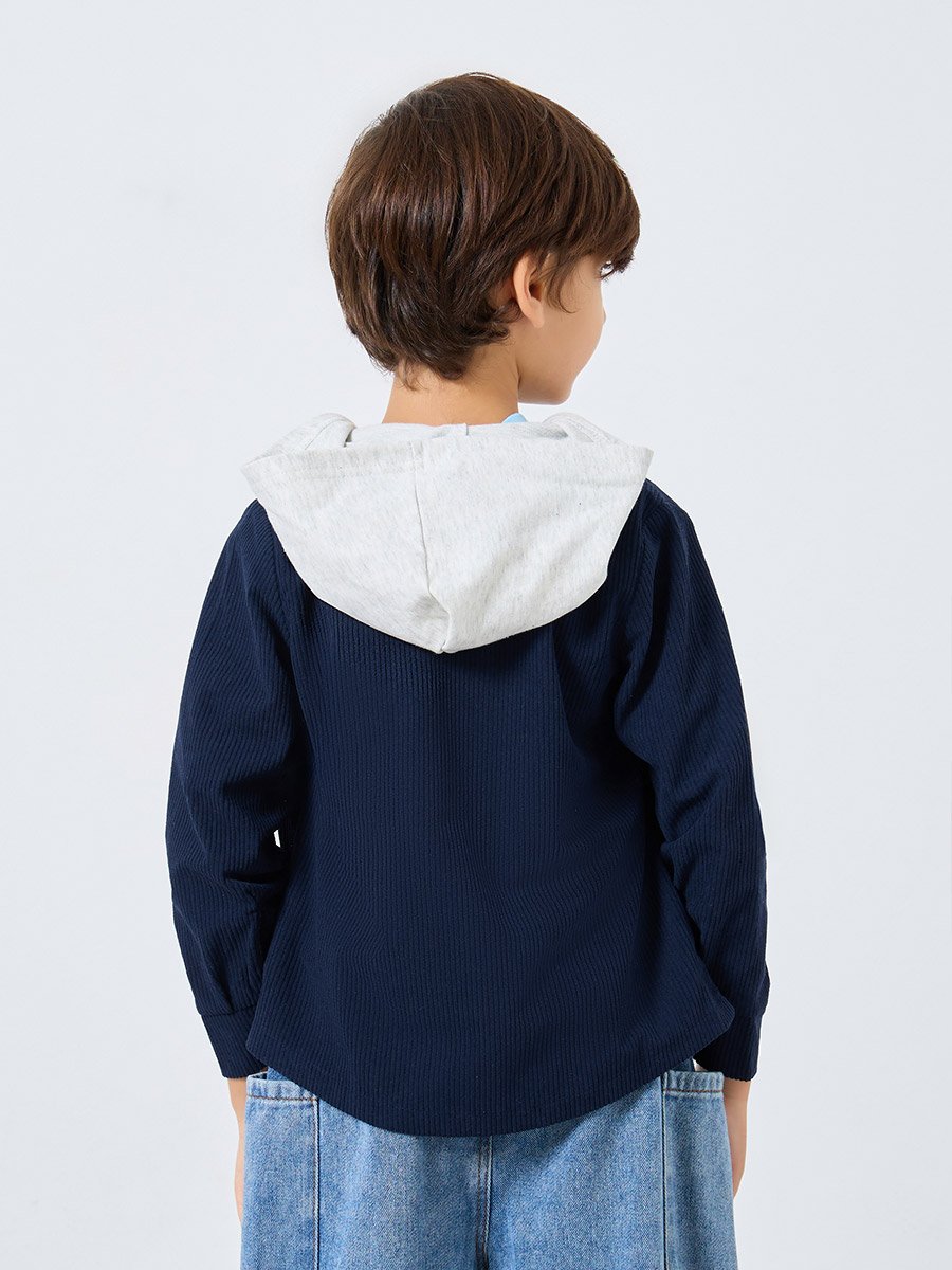 Boys Navy Blue Corduroy Hooded Shacket