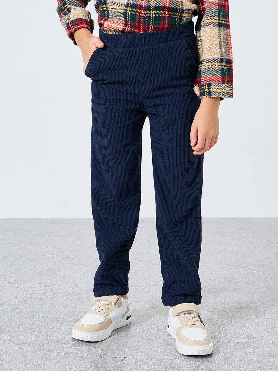 Blue Solid Corduroy Pants