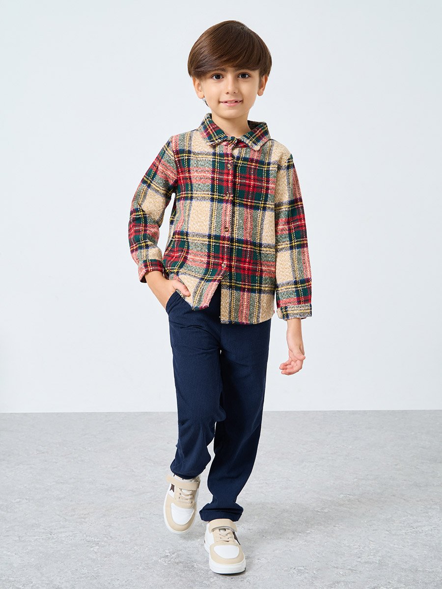 Blue Solid Corduroy Pants
